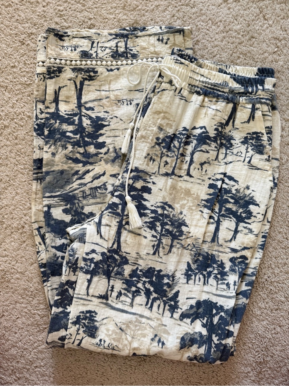 next Beige and Navy Scenic Print Drawstring Joggers